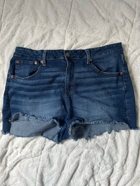 No Boundaries Dark Blue Frayed Hem Denim Shorts